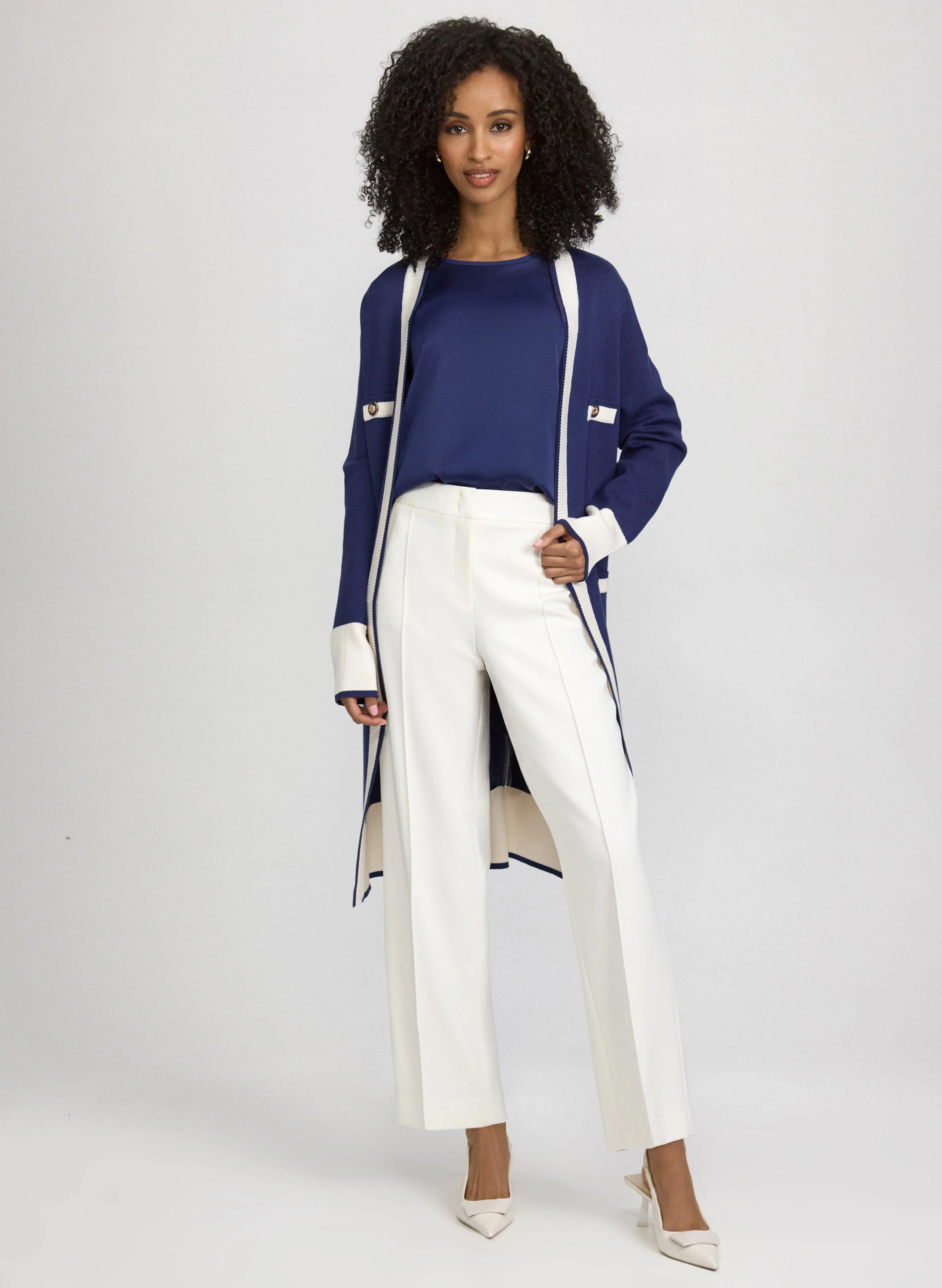 Colour Block Cardigan & Straight-Leg Pants