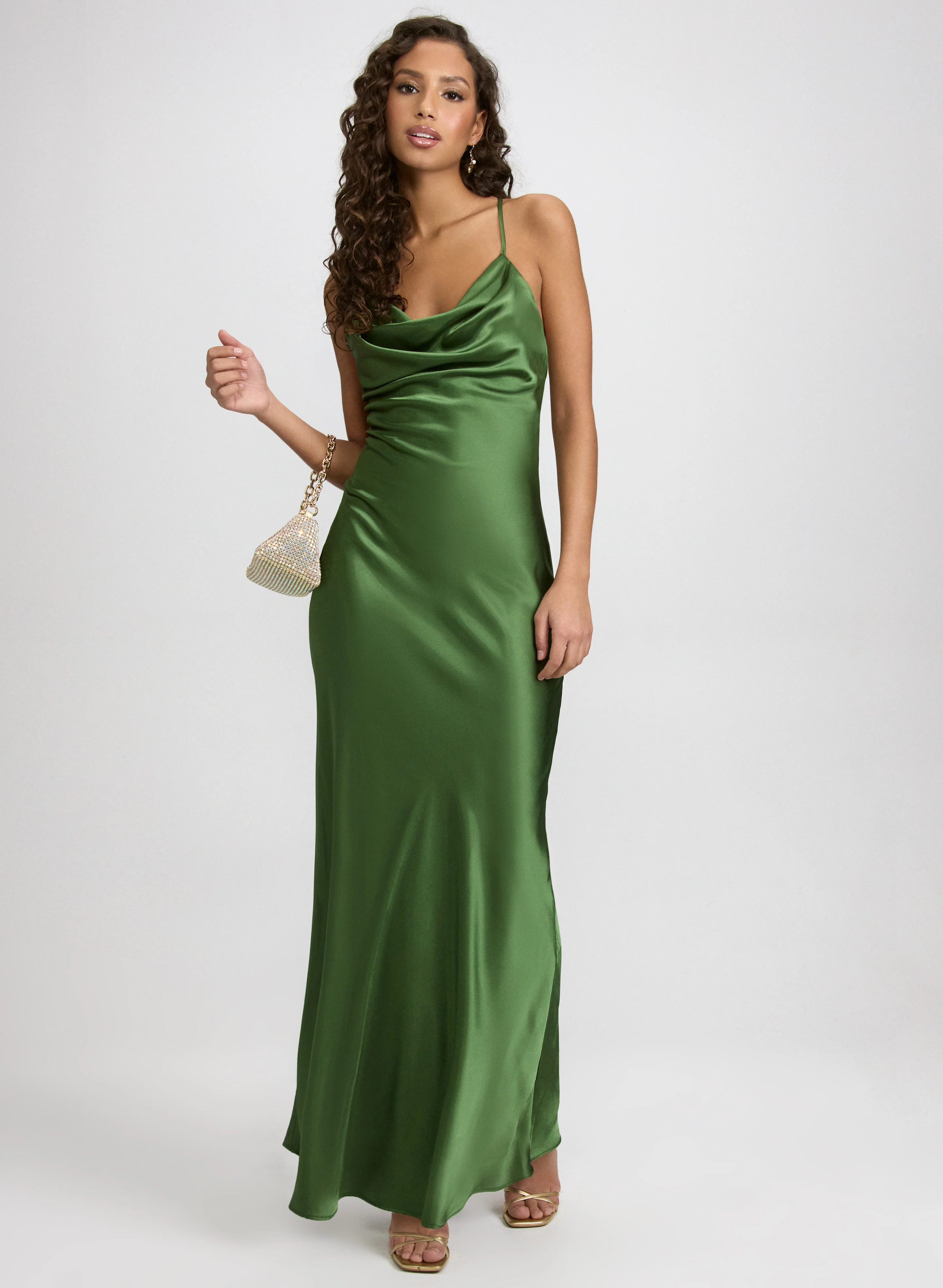 Cowl Neck Satin Dress