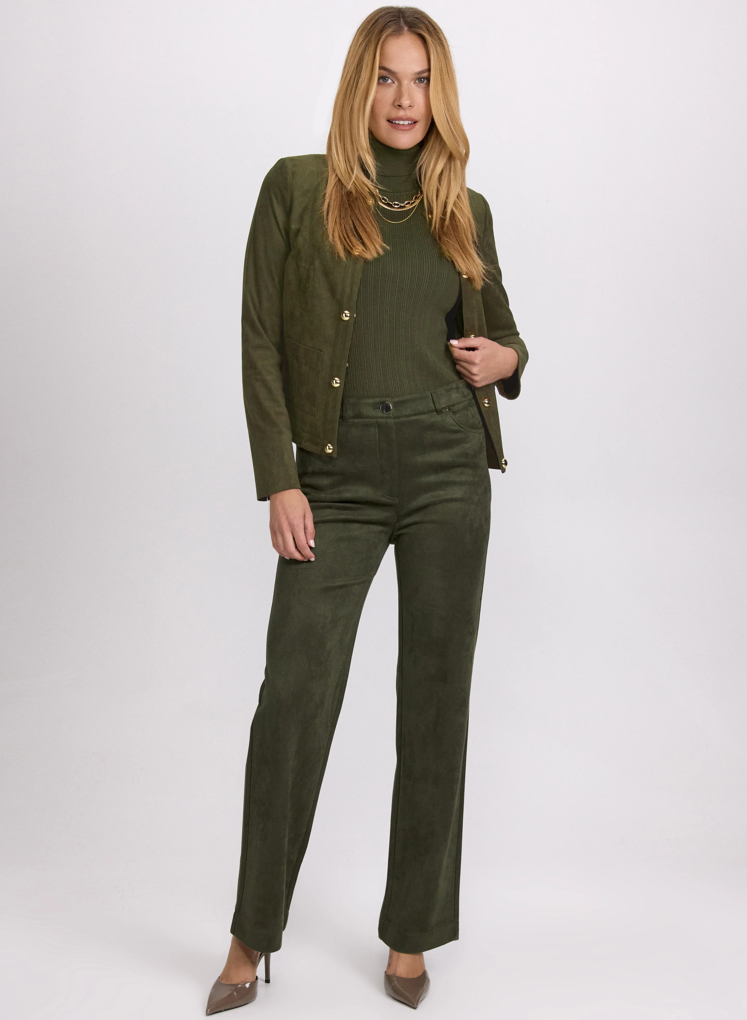 Faux-Suede Jacket & Lily Straight-Leg Pants