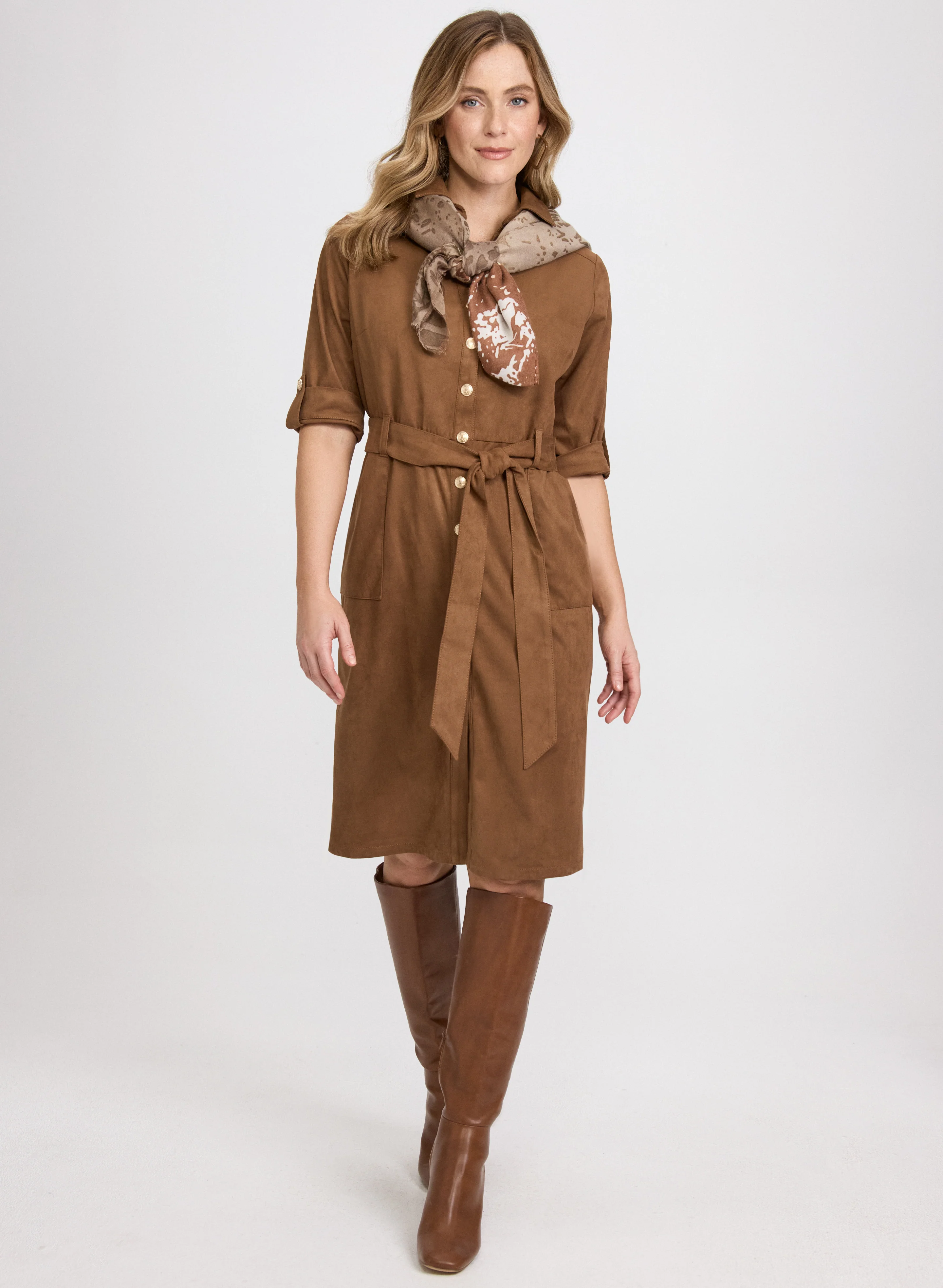 Faux-Suede Shirt Dress