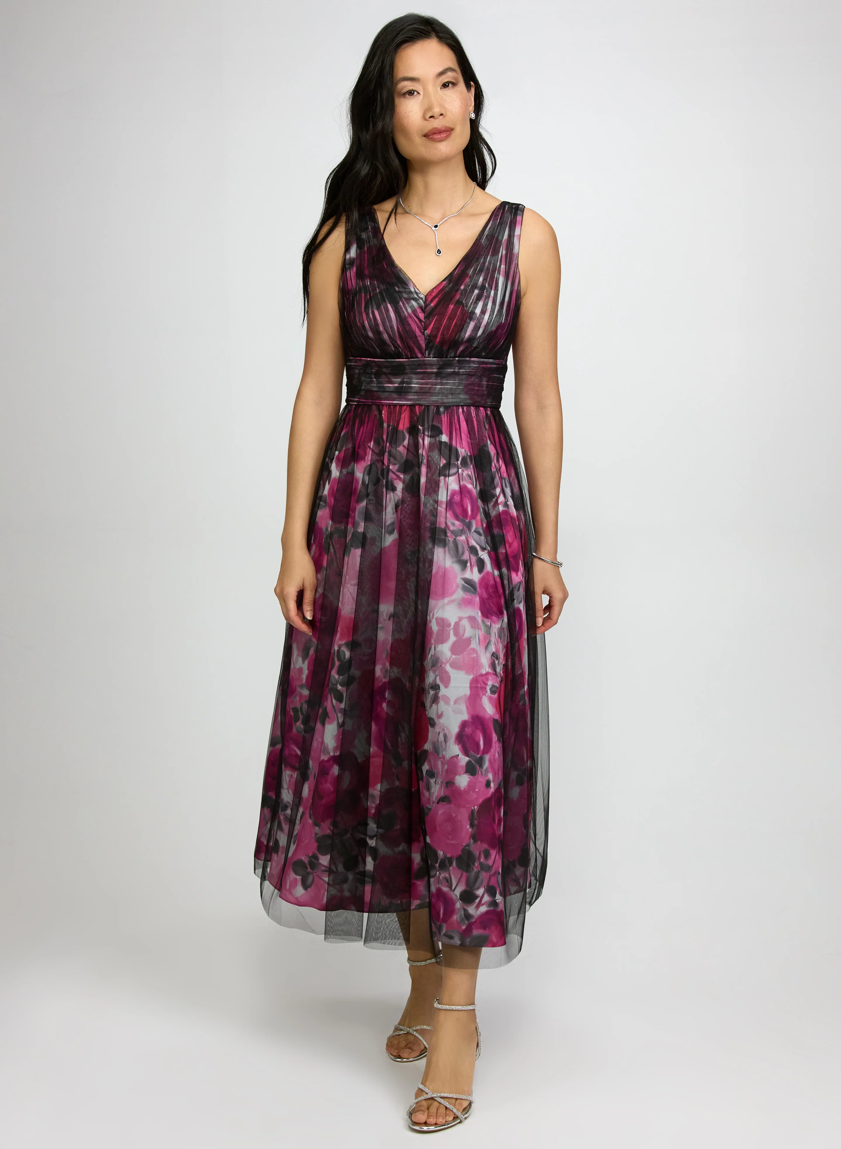 Floral & Mesh Overlay Dress