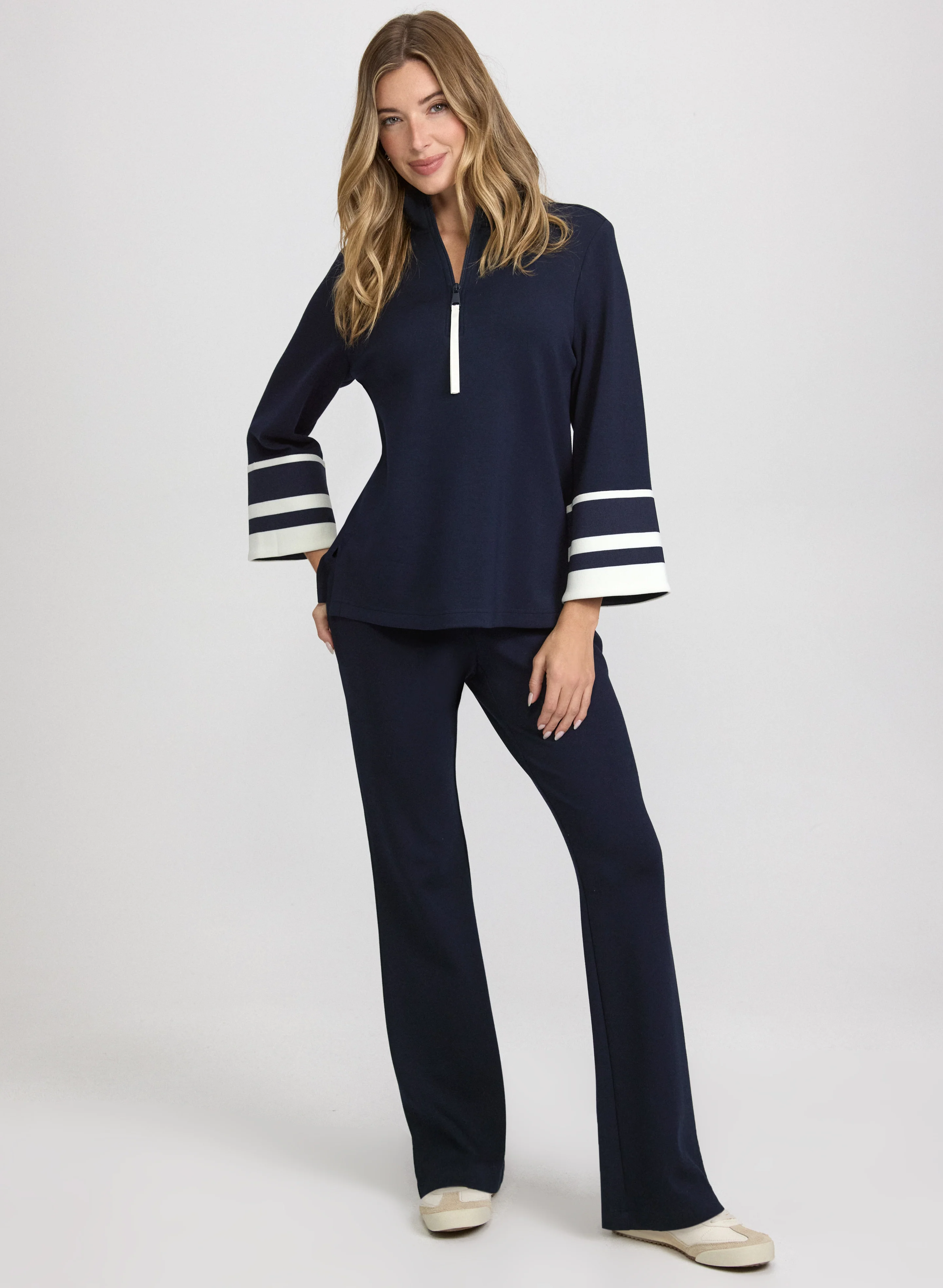 Half-Zip Scuba Top & Flare-Leg Scuba Pants