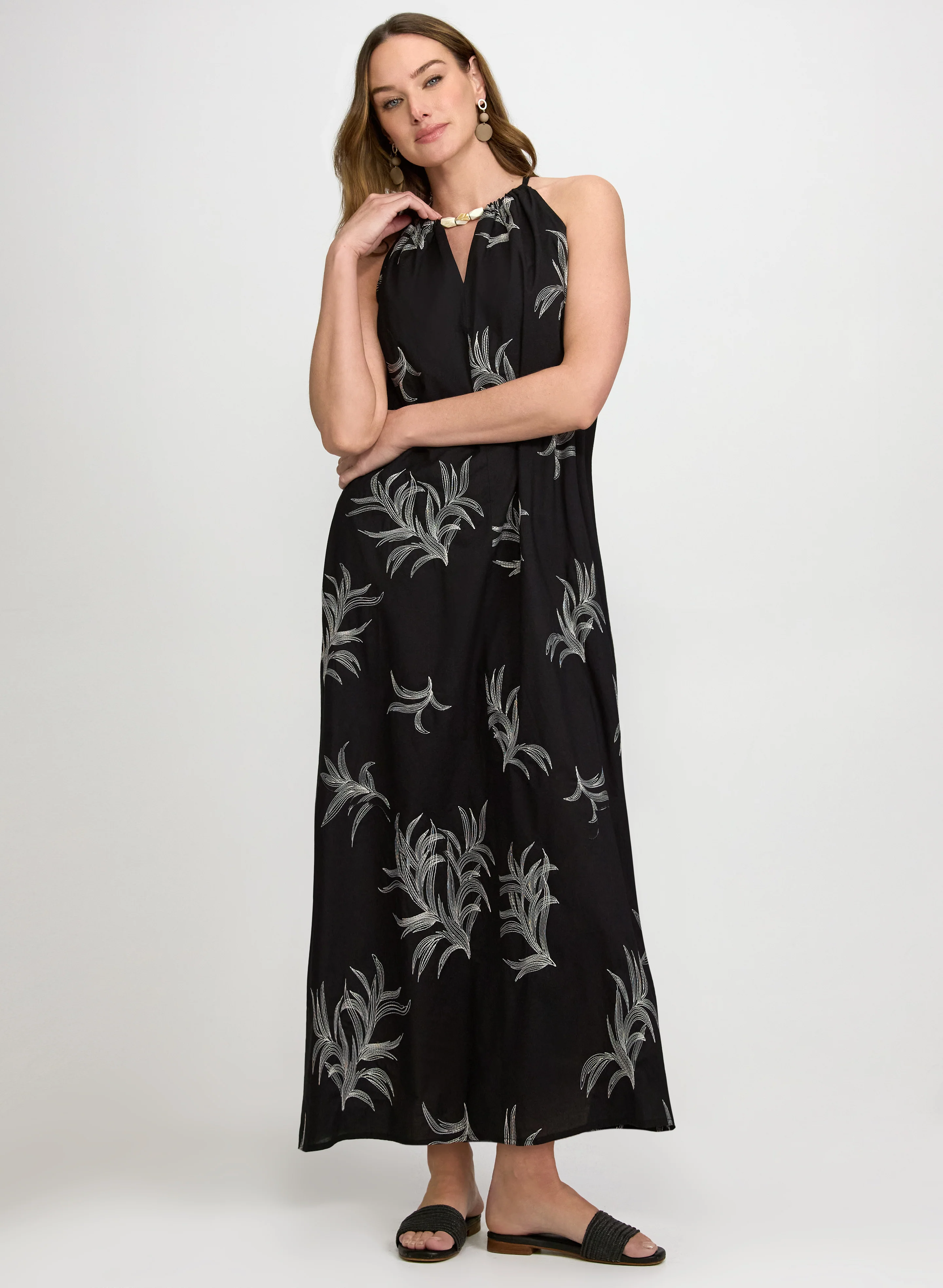 Leaf Embroidered Maxi Dress