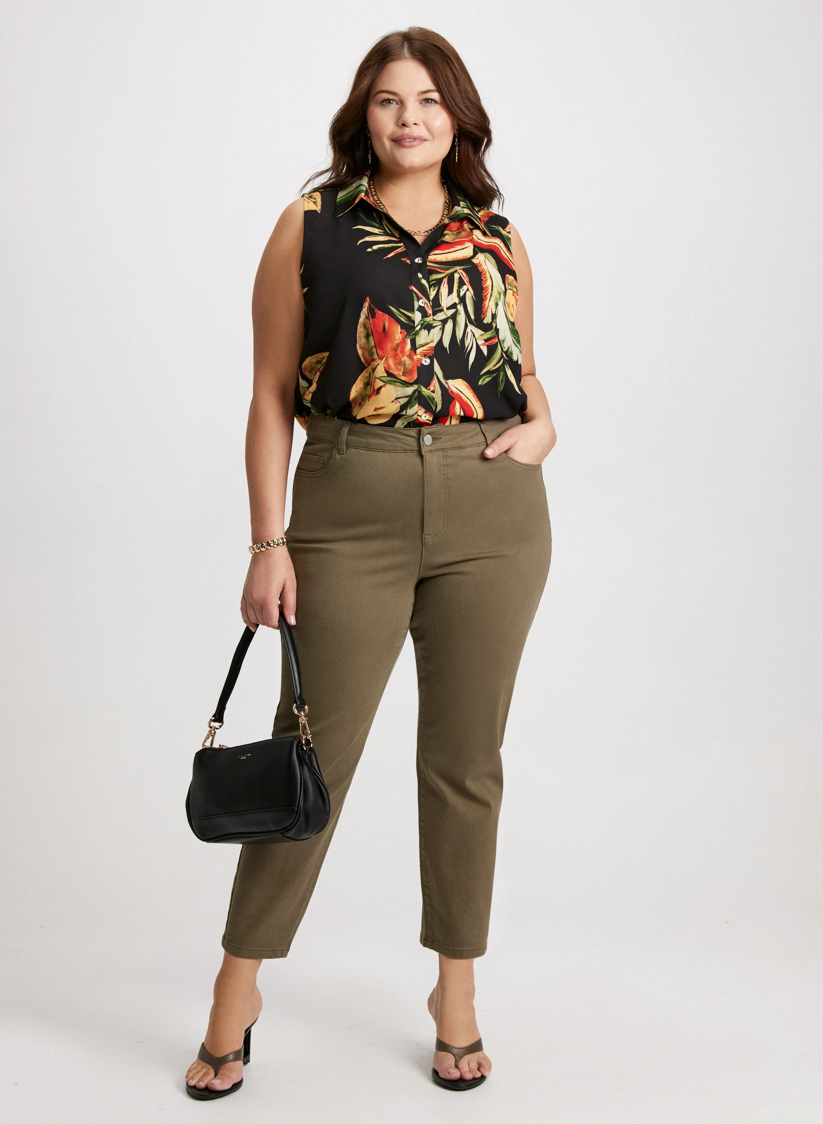 Leaf Print Blouse & Slim Leg Pants