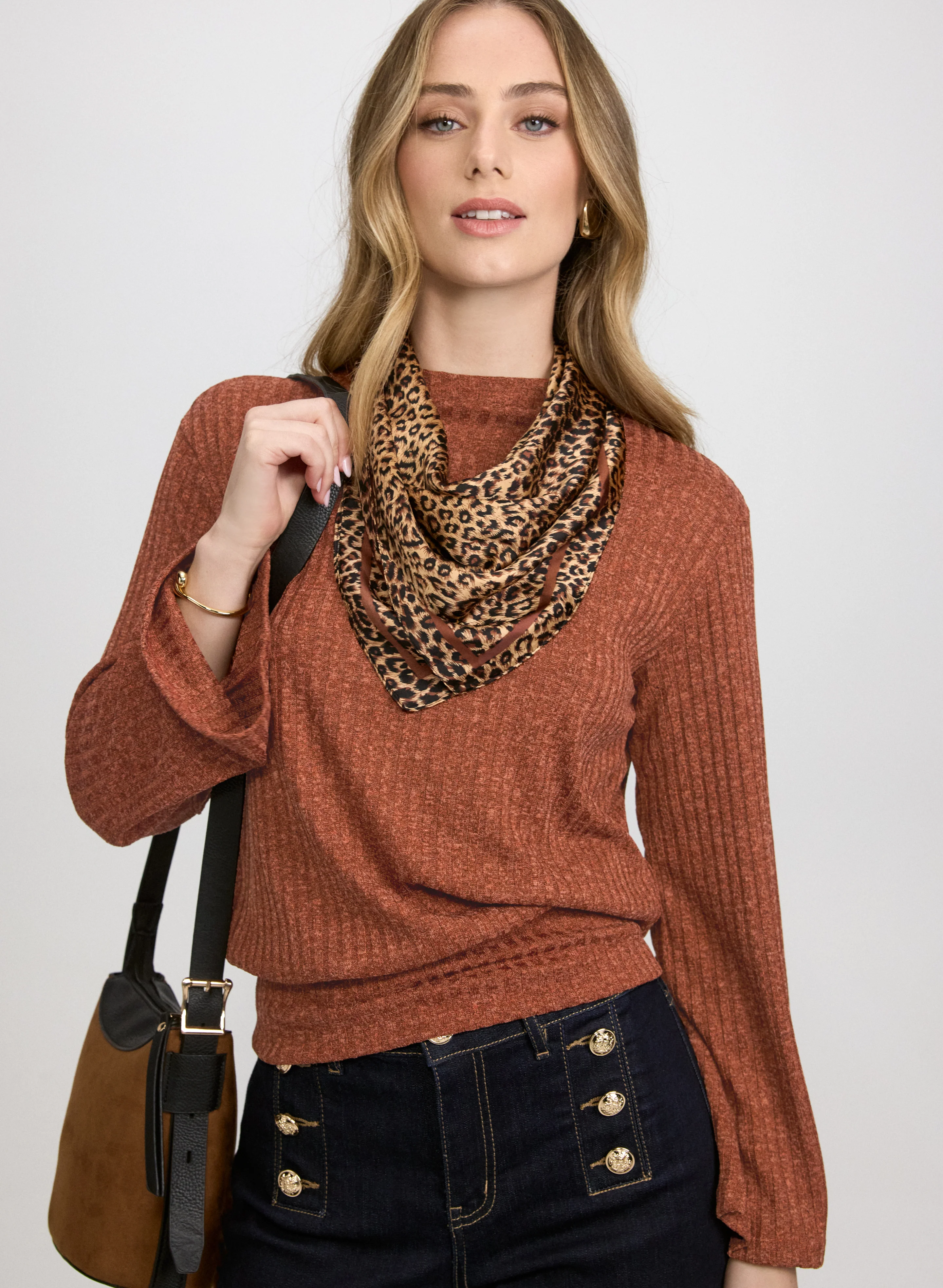 Melange Knit Funnel Neck Top