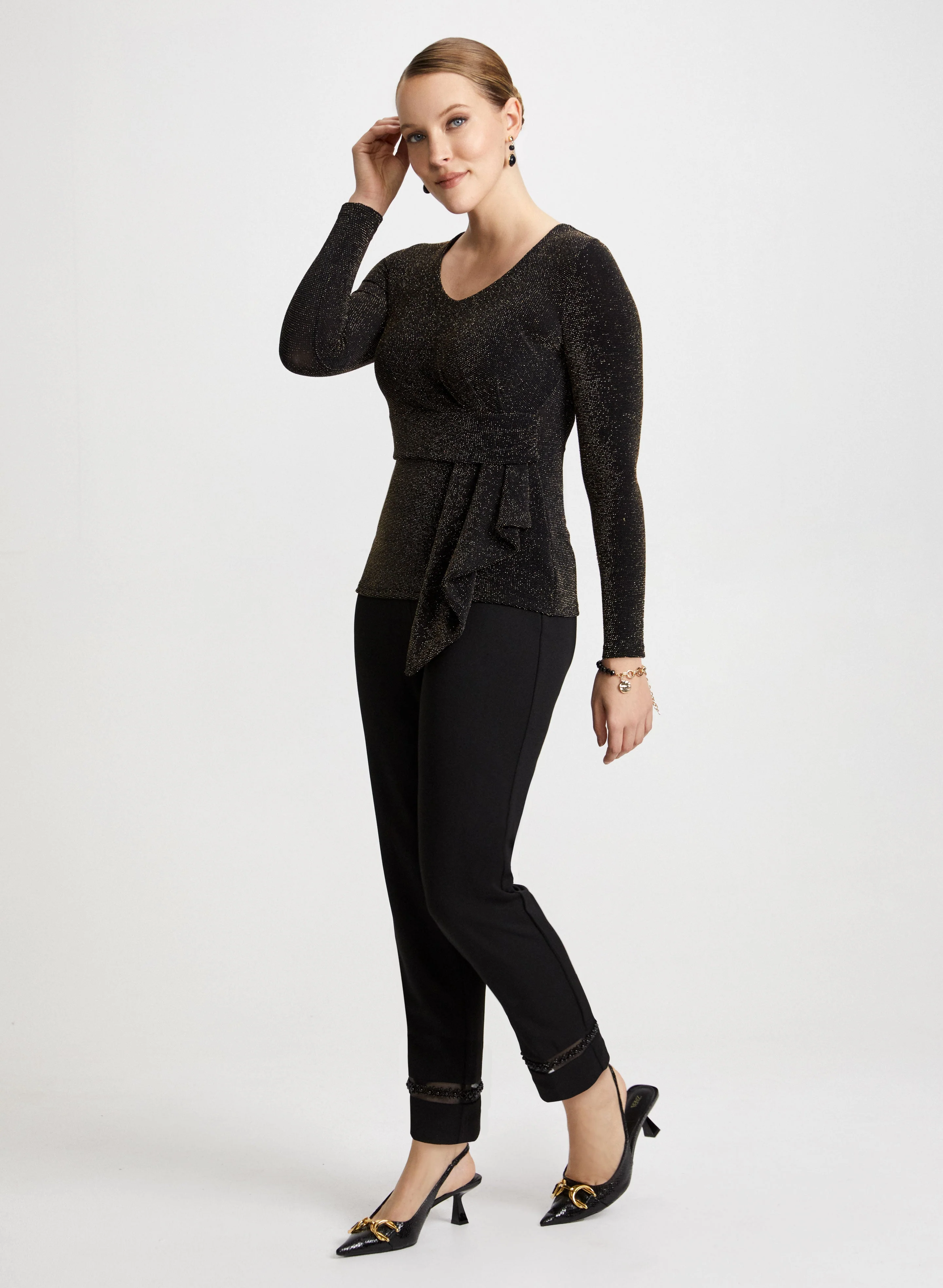 Metallic Top & Pearl Detail Pants