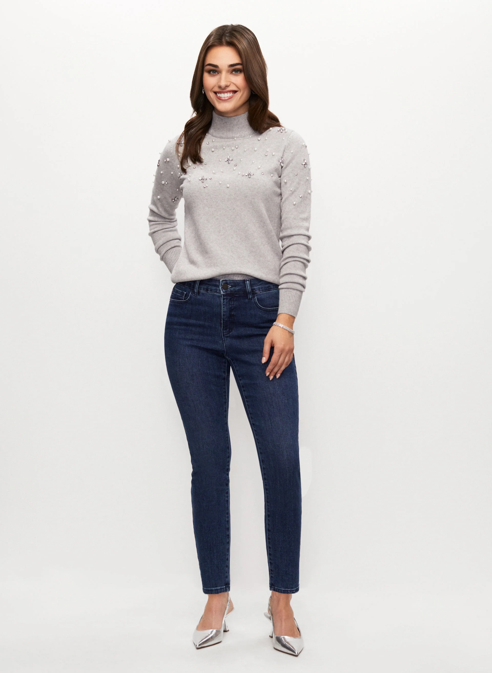 Pearl Detail Sweater & Slim Leg Jeans