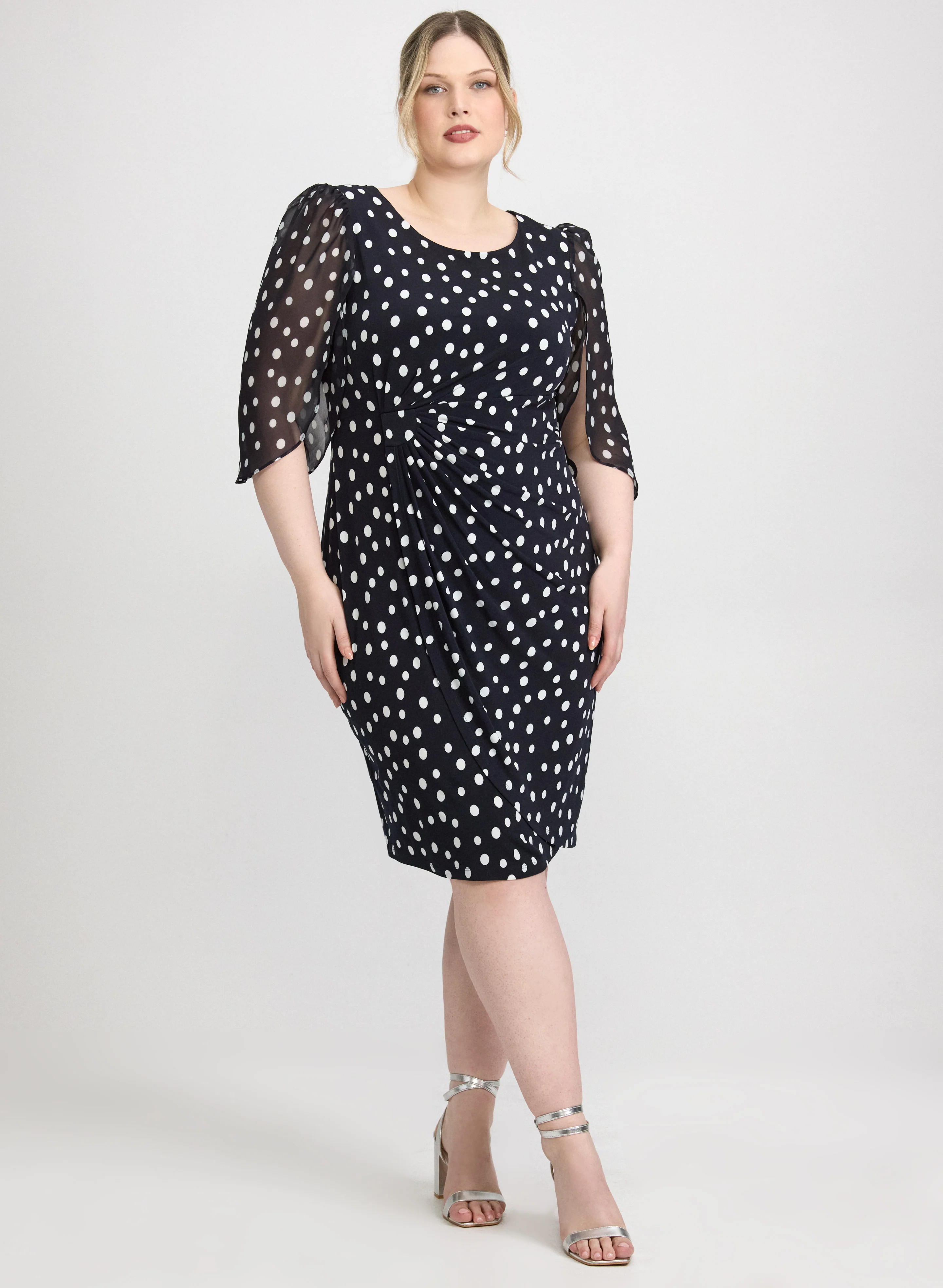 Polka Dot Cape Sleeve Dress