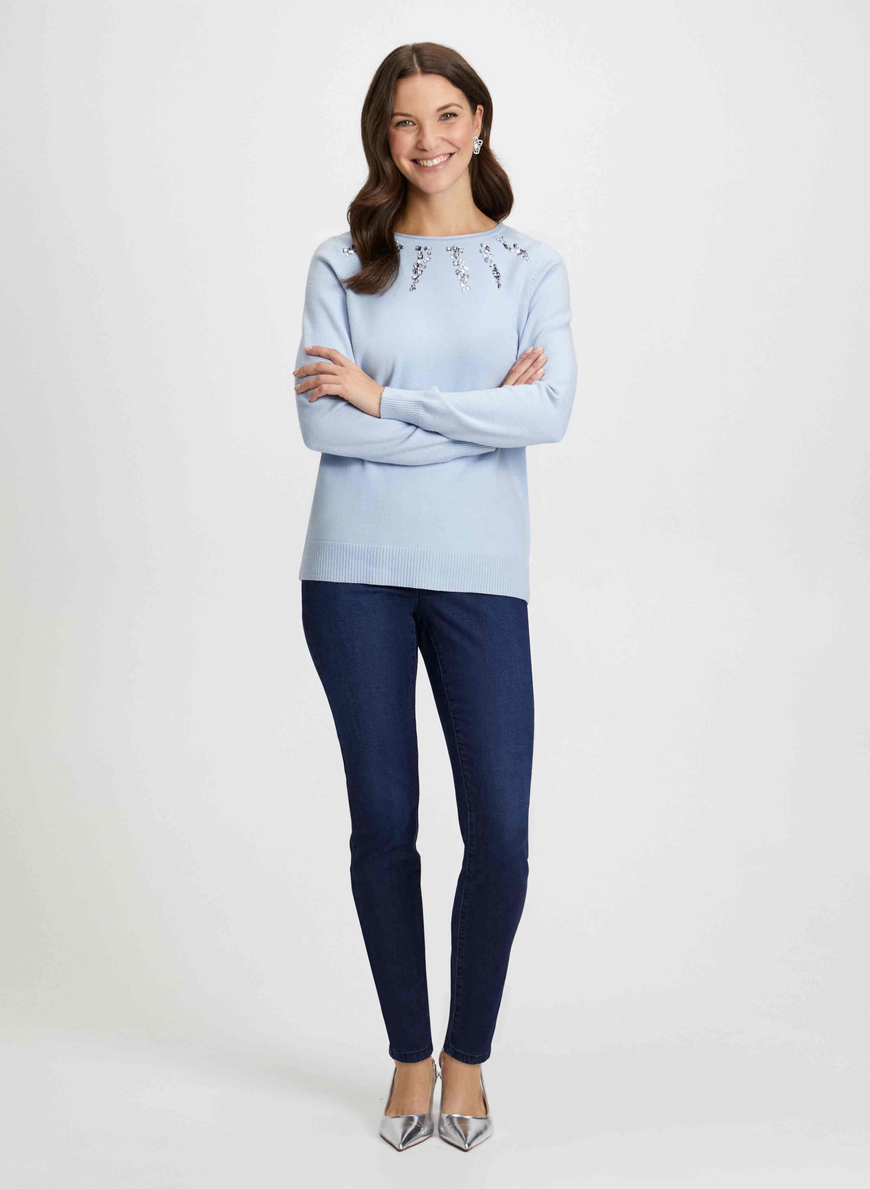 Rhinestone Detail Sweater & Slim Leg Jeans