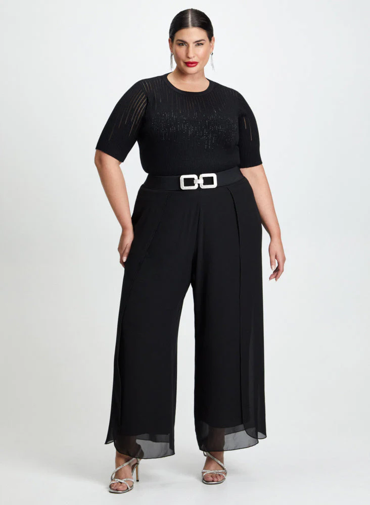 Rhinestone Motif Sweater & Wide Leg Pants