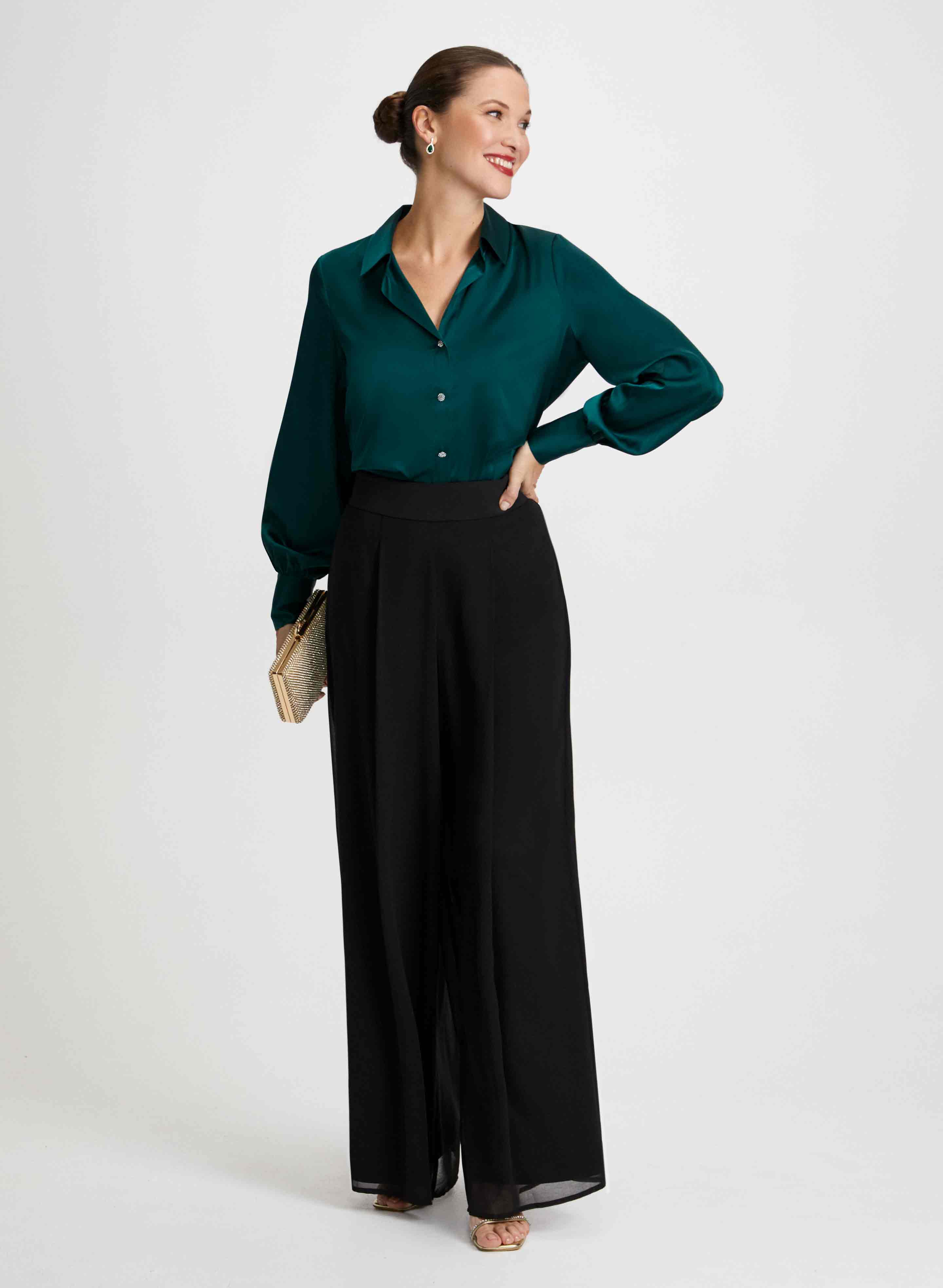 Satin Blouse & Chiffon Pants