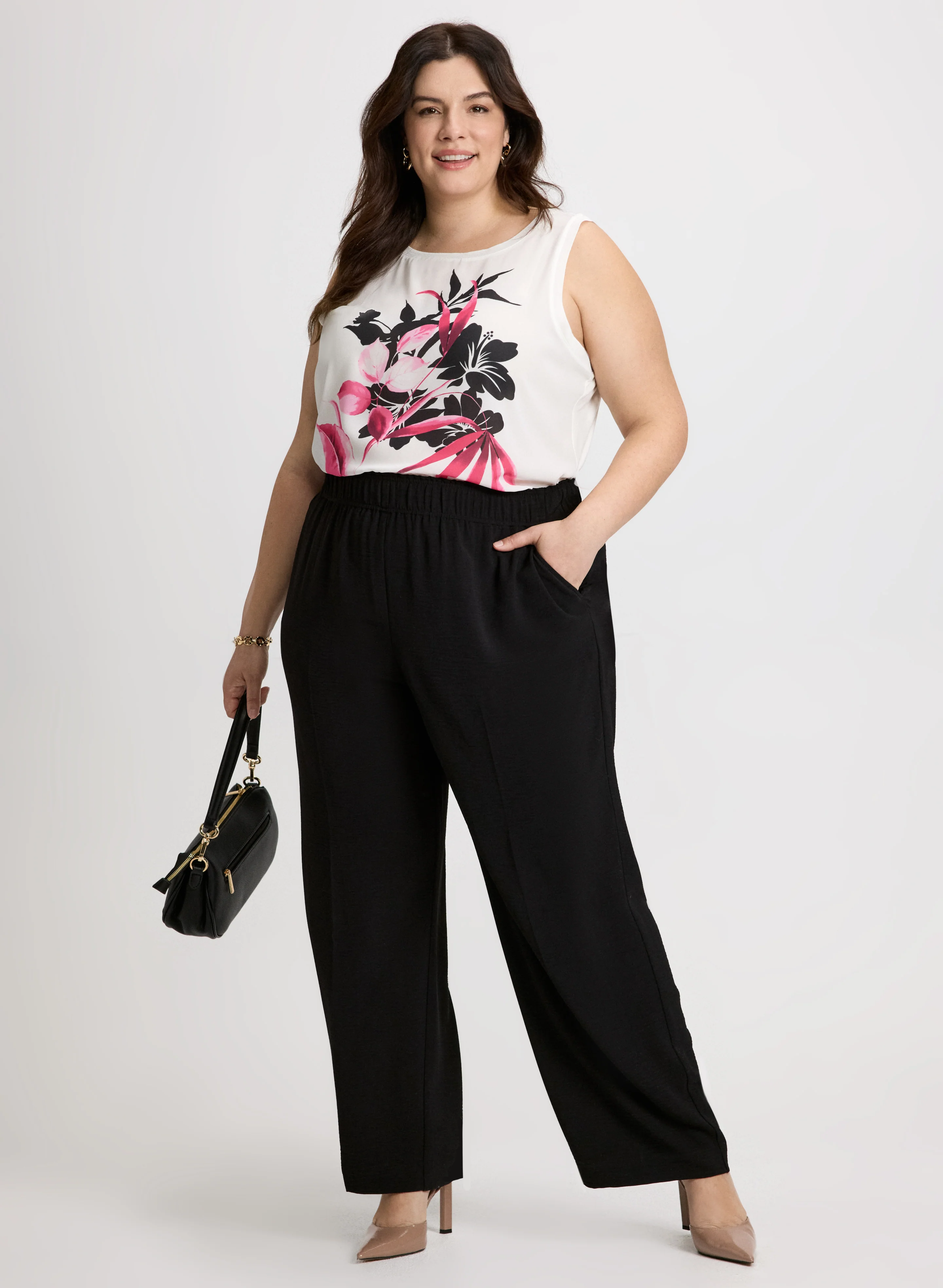 Sleeveless Floral Print Blouse & Wide Leg Pants