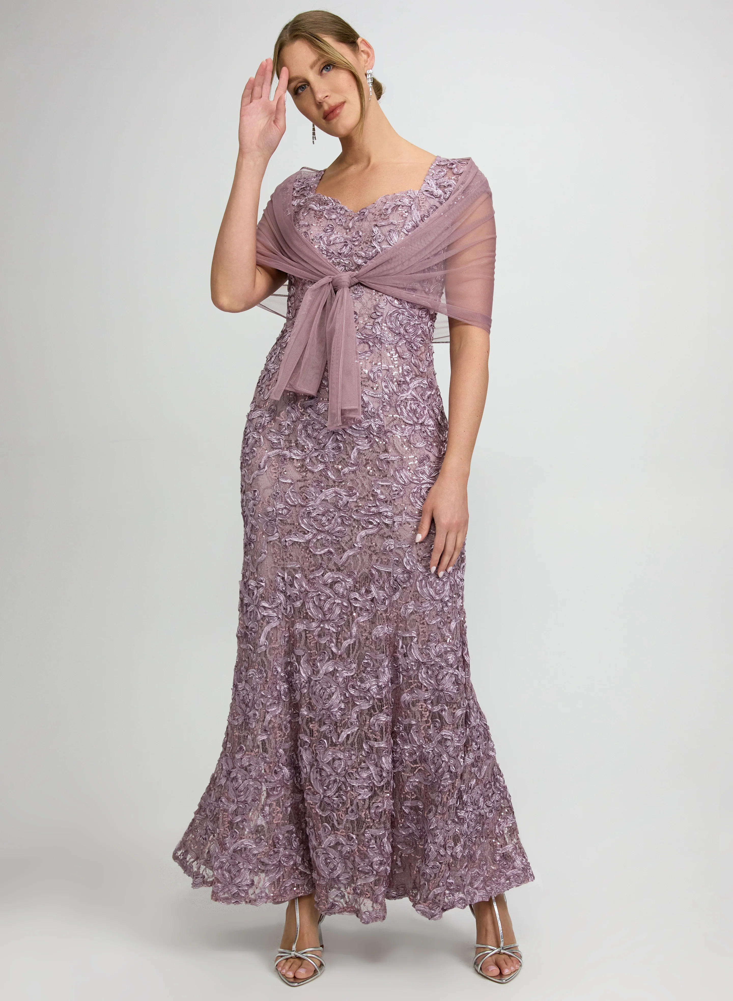 Soutache Dress & Chiffon Shawl Set