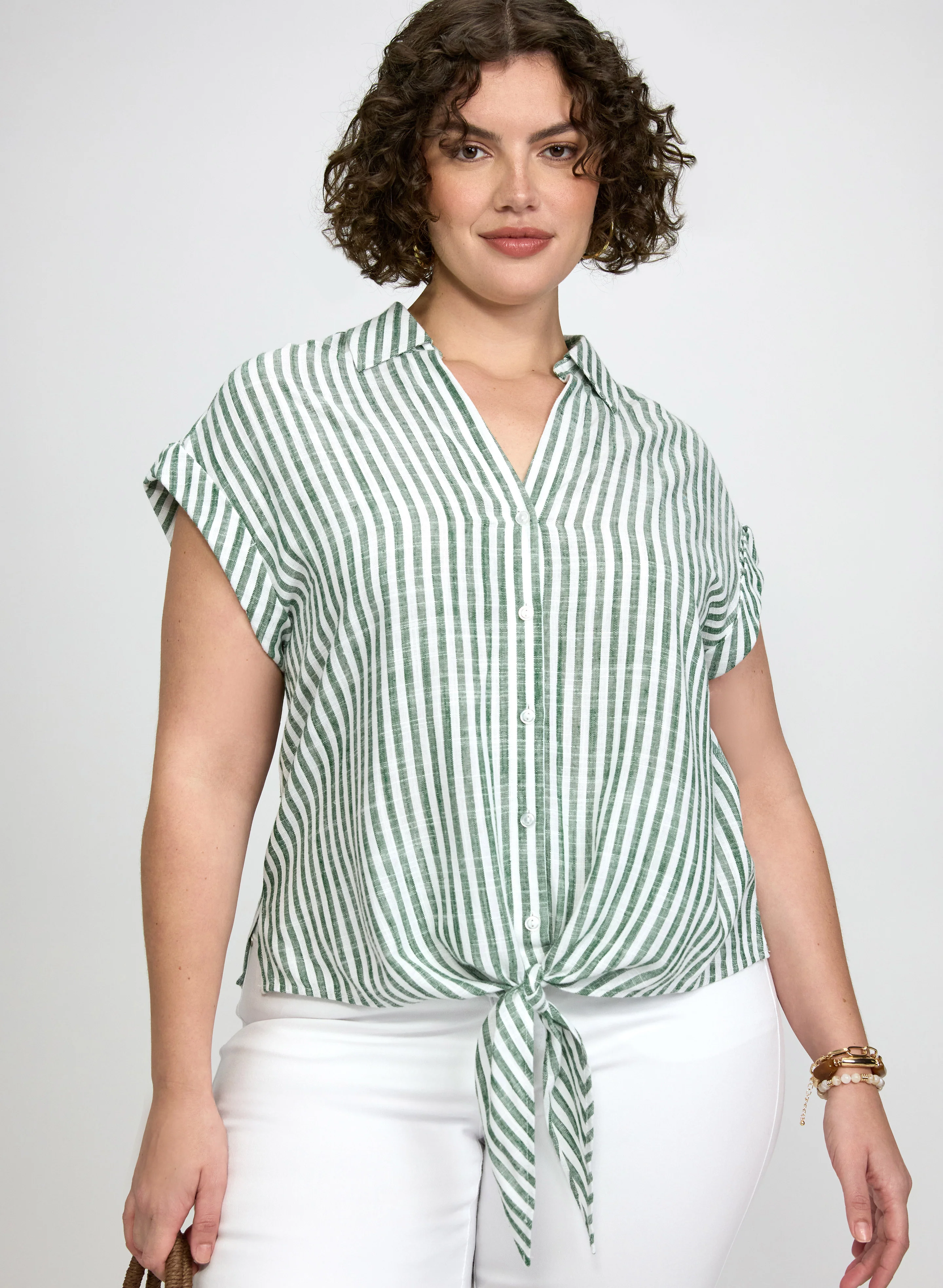 Stripe Front Tie Blouse