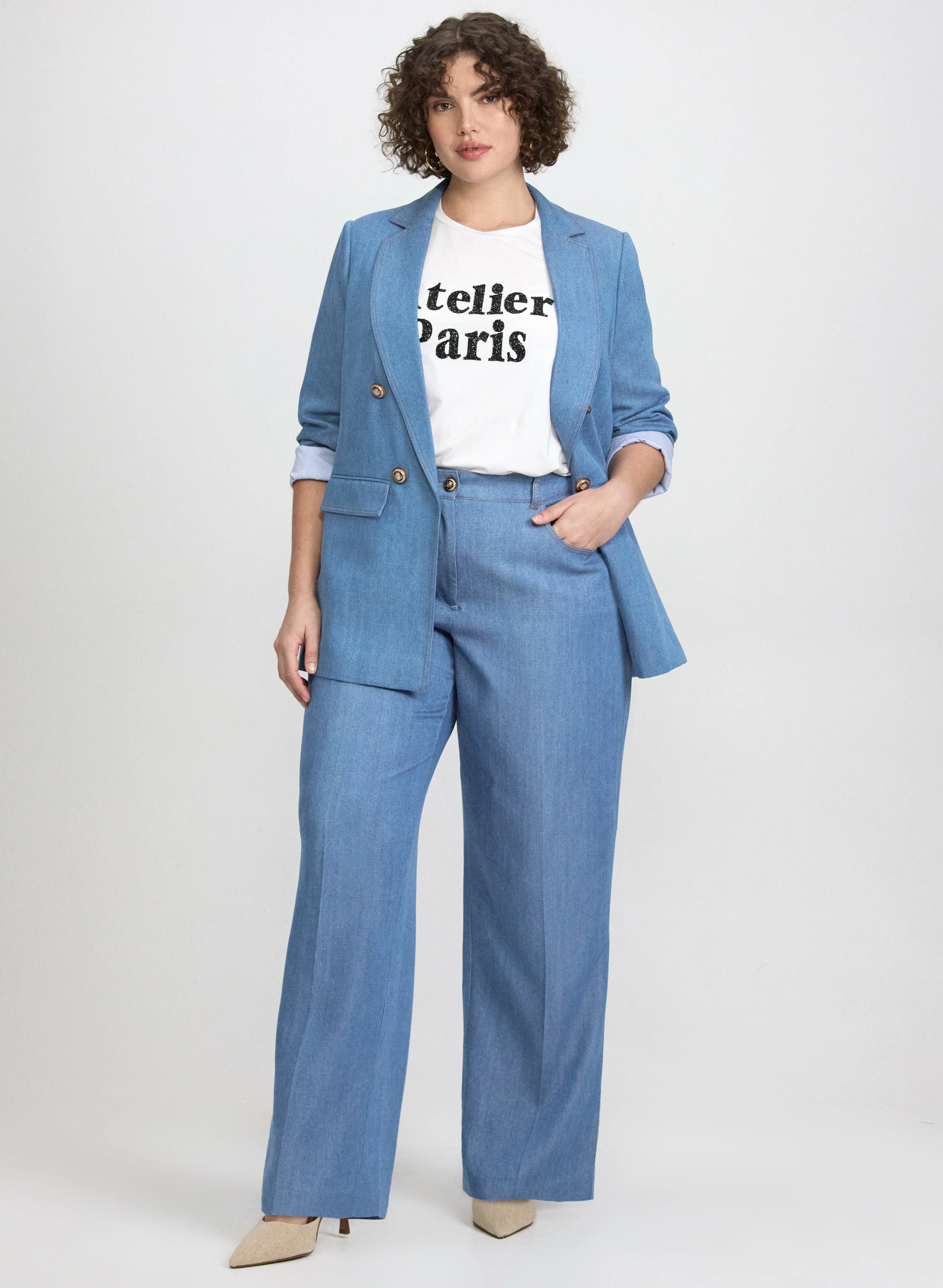 Tencel Denim Blazer & Olivia Wide-Leg Pants