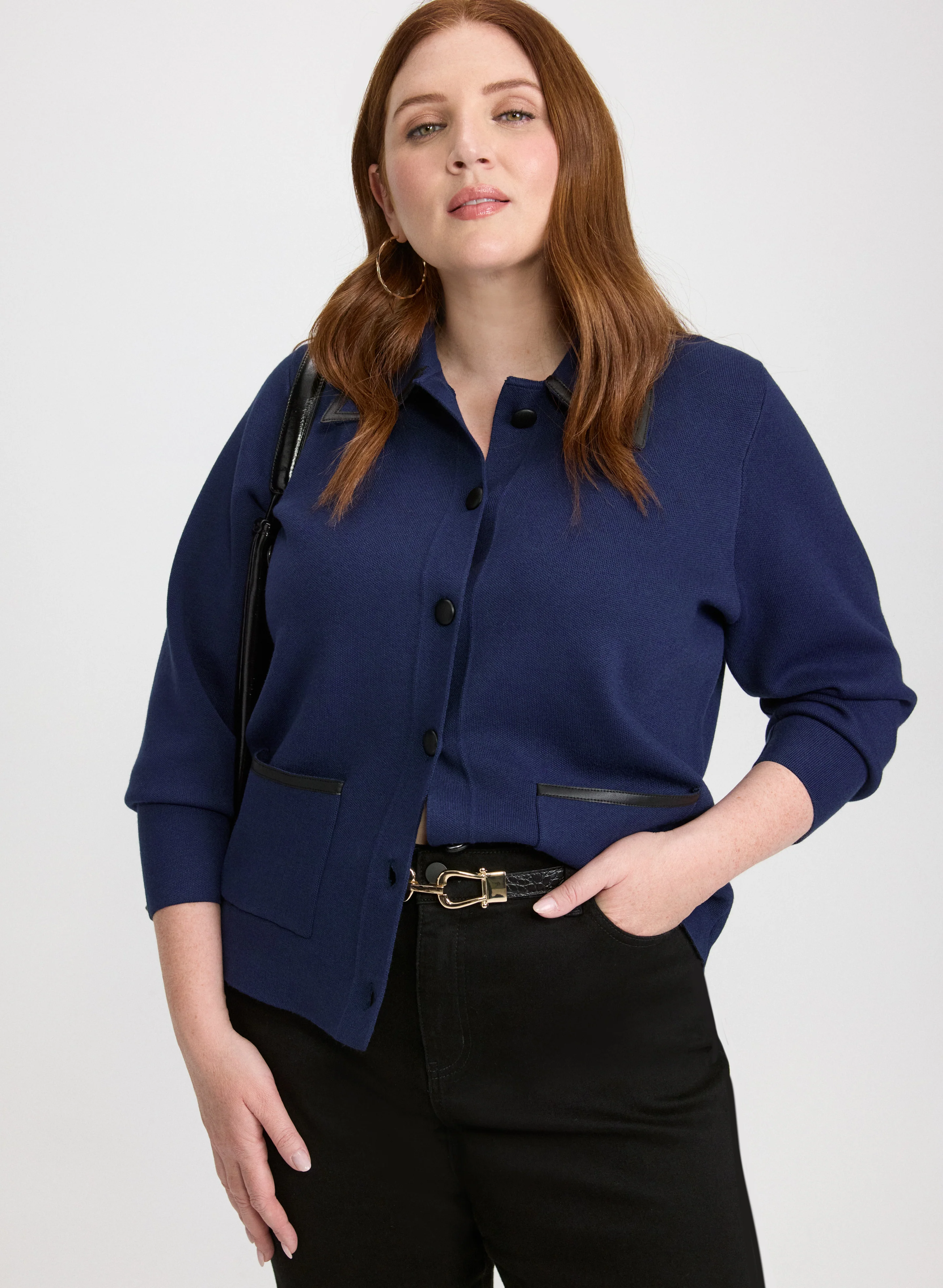 Vegan Leather Detail Cardigan