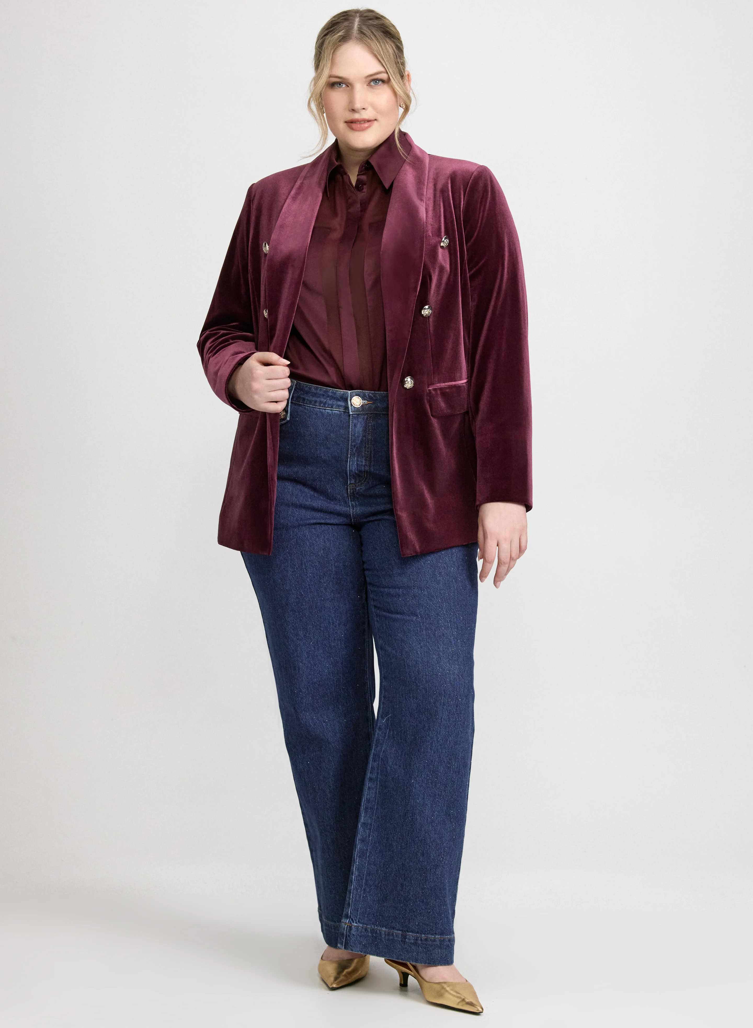 Velvet Jacket & Metallic Wide-Leg Jeans