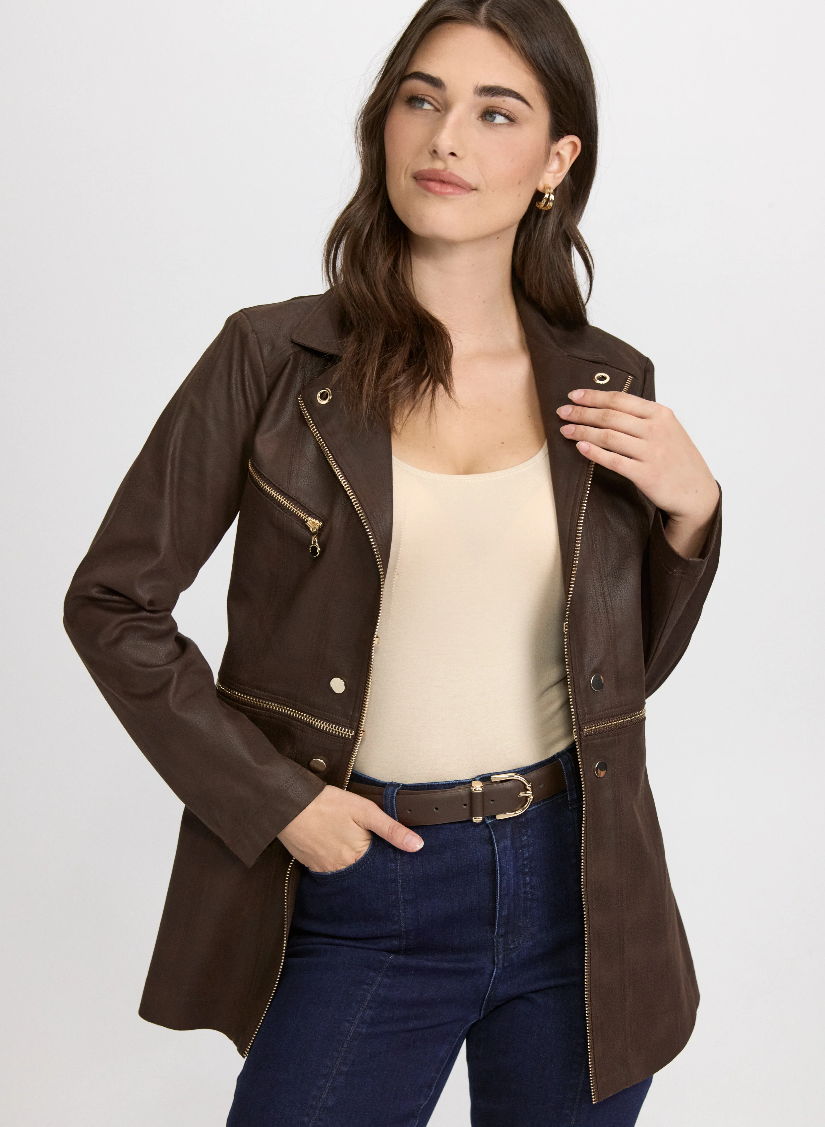 Vex - Long Faux-Suede Jacket