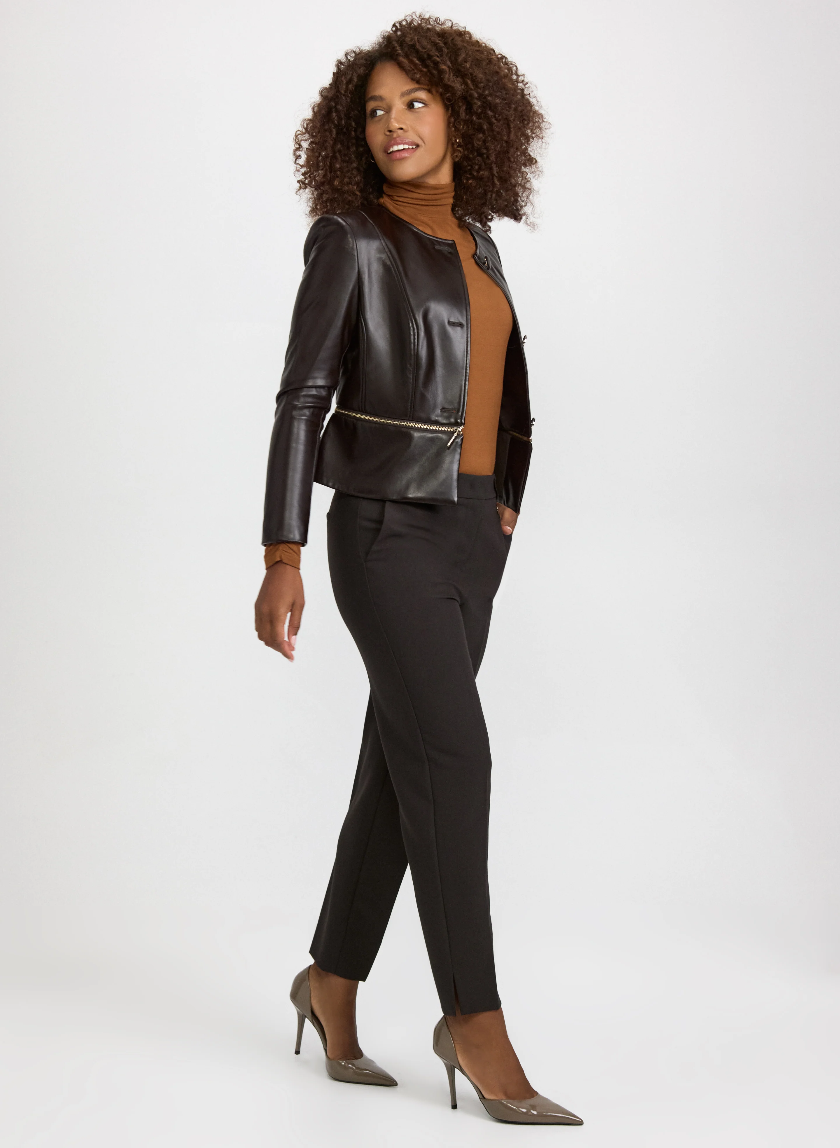 Zip-Off Peplum Jacket & Emma Slim-Leg Pants